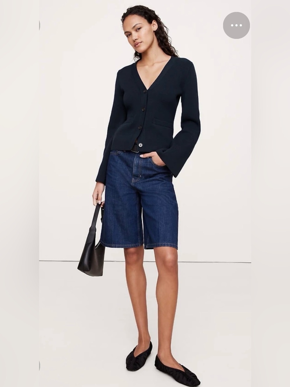 NWT Banana Republic Larkspur Cotton Silk Flare Sleeve Navy Cardigan Sz S - Picture 2 of 6